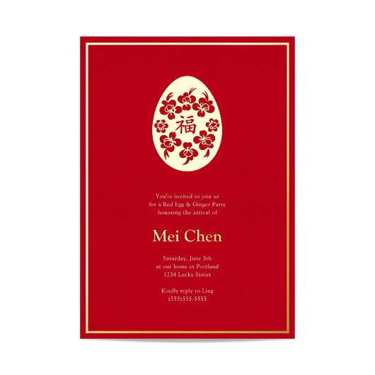 Elegant Goud Rood Ei en Gember Party Folie Uitnodiging