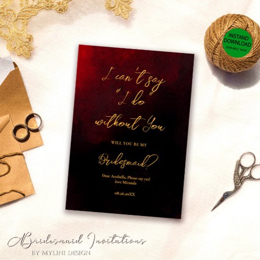 Elegant Goud Rood en Zwart Bruidsmeisje Kaart