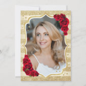 Elegant Goud Rood Foto 50e Verjaardag Kaart (Achterkant)