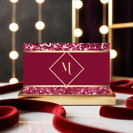 Elegant Goud & Rood Glitter Modern Visitekaartje