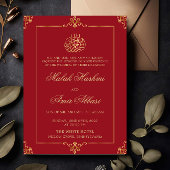 Elegant Goud Rood Islamitische Moslim Bruiloft Kaart