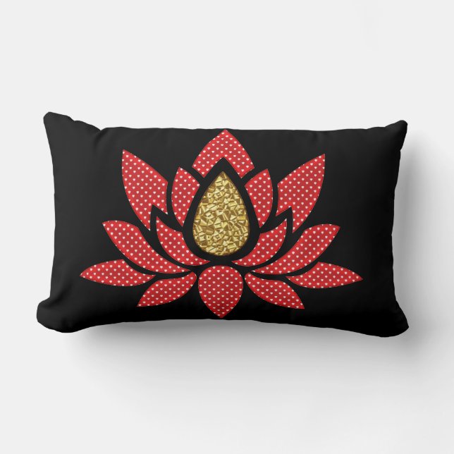 Elegant Goud Rood Polka Dot Lotus Bloem Zen Yoga Kussen (Voorkant)