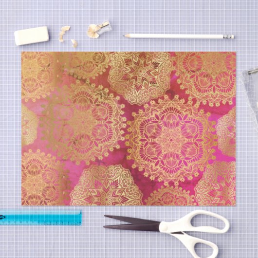 Elegant goud rood roze mandala patroon tissuepapier (Craft)