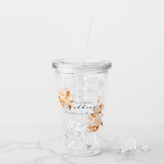 Elegant Goud Roos Bruiloft Acryl Drinkbeker (Achterkant ijs)
