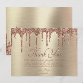 Elegant Goud Roos Goud Glitter Drip Verjaardag Bedankkaart (Voorkant / Achterkant)