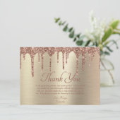 Elegant Goud Roos Goud Glitter Drip Verjaardag Bedankkaart (Staand voorkant)