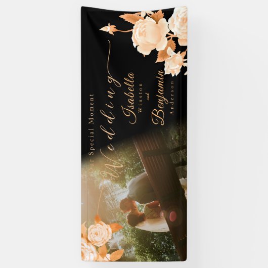 Elegant Goud Roos Zwart Bruiloft Banner (Verticaal)