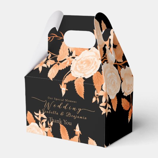 Elegant Goud Roos Zwart Bruiloft Bedankdoosjes (Voorkant Zijde)