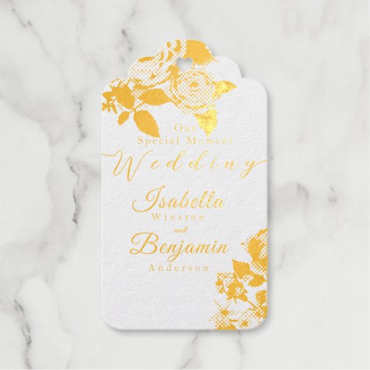 Elegant Goud Roos Zwart Bruiloft Cadeaulabels (Voorkant)