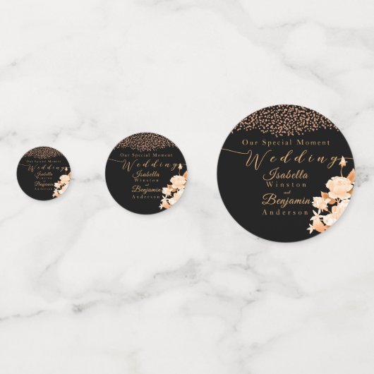 Elegant Goud Roos Zwart Bruiloft Confetti (Voorkanten)