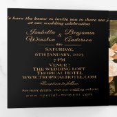 Elegant Goud Roos Zwart Bruiloft Drieluik Uitnodiging (Binnenzijde eerst)