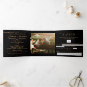 Elegant Goud Roos Zwart Bruiloft Drieluik Uitnodiging (Binnen)