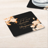 Elegant Goud Roos Zwart Bruiloft Kartonnen Onderzetters (Schuin)