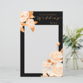 Elegant Goud Roos Zwart Bruiloft Menu (Staand voorkant)