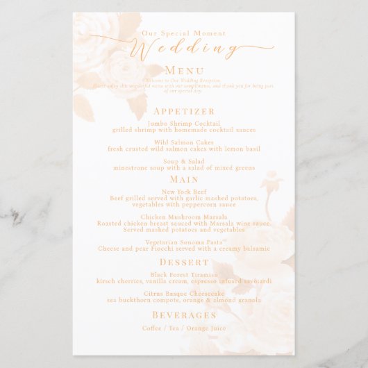 Elegant Goud Roos Zwart Bruiloft Menu (Voorkant)