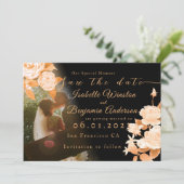 Elegant Goud Roos Zwart Bruiloft Save The Date (Staand voorkant)