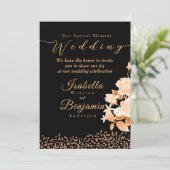 Elegant Goud Roos Zwart Bruiloft Uitnodiging Kaart (Staand voorkant)