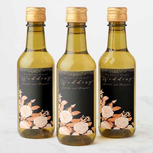 Elegant Goud Roos Zwart Bruiloft Wijn Etiket (Flessen)