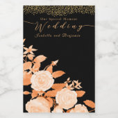 Elegant Goud Roos Zwart Bruiloft Wijn Etiket (Enkel label)