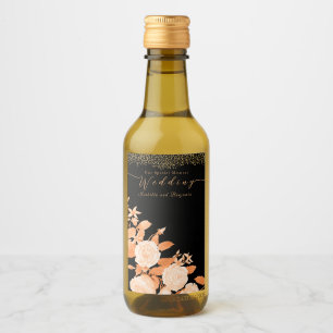 Elegant Goud Roos Zwart Bruiloft Wijn Etiket