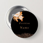 Elegant Goud Roos Zwart Ronde Button 7,6 Cm (Voorkant /achterkant)