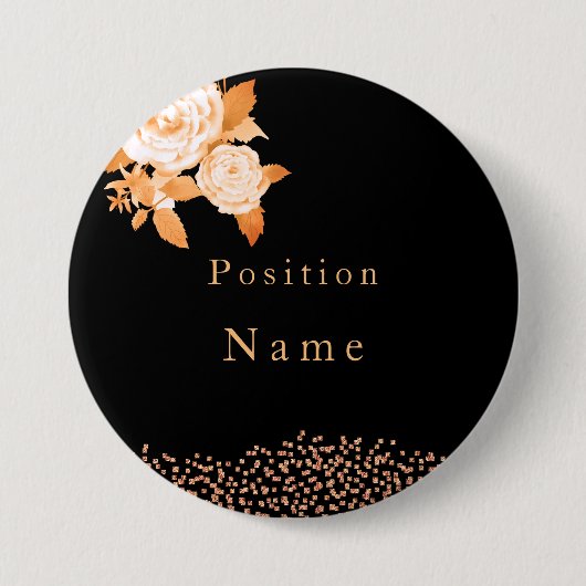 Elegant Goud Roos Zwart Ronde Button 7,6 Cm (Voorkant)