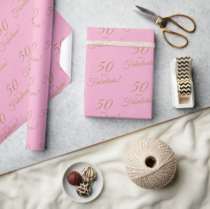 Elegant Goud Roze 50 Fabulous Verjaardag Cadeaupapier