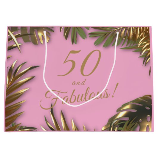 Elegant goud roze 50 fantastische verjaardag groot cadeauzakje (Voorkant)