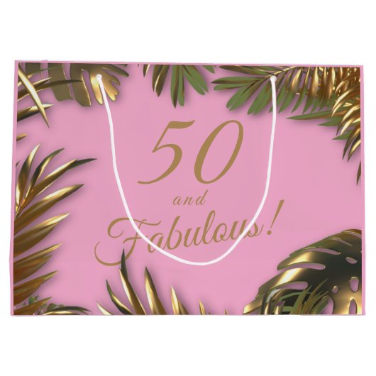 Elegant goud roze 50 fantastische verjaardag groot cadeauzakje (Achterkant)
