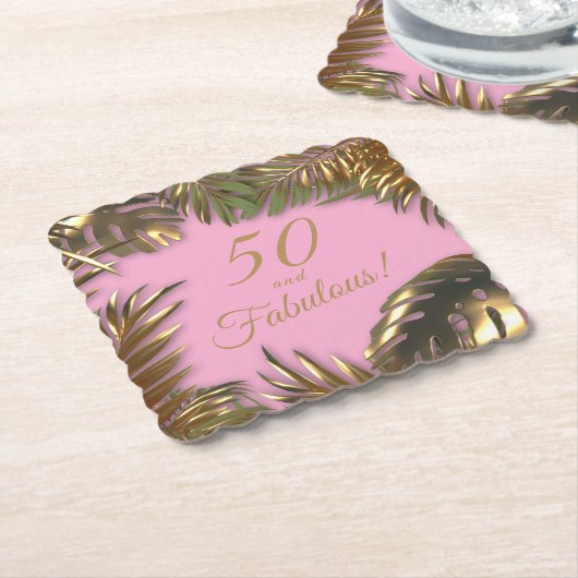 Elegant goud roze 50 fantastische verjaardag kartonnen onderzetters (Gebogen)