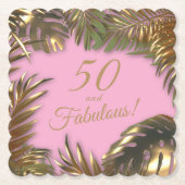 Elegant goud roze 50 fantastische verjaardag kartonnen onderzetters (Voorkant)