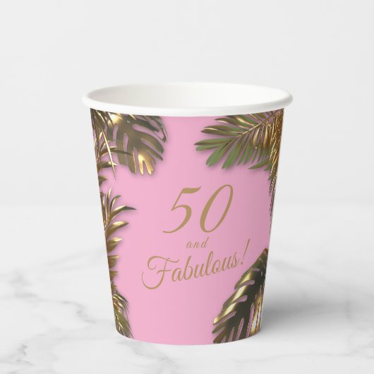 Elegant goud roze 50 fantastische verjaardag papieren bekers (Achterkant)