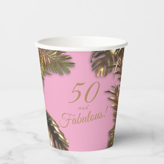 Elegant goud roze 50 fantastische verjaardag papieren bekers (Voorkant)