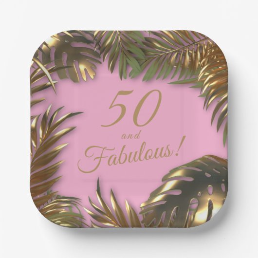 Elegant goud roze 50 fantastische verjaardag papieren bordje (Voorkant)