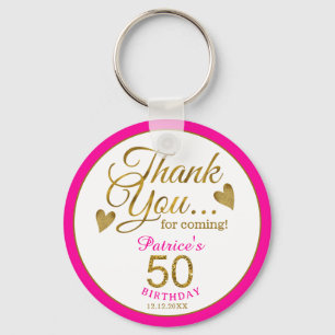 Elegant Goud Roze 50ste Verjaardag Dank u Favor Sleutelhanger