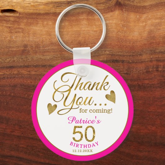 Elegant Goud Roze 50ste Verjaardag Dank u Favor Sleutelhanger (Voorkant)