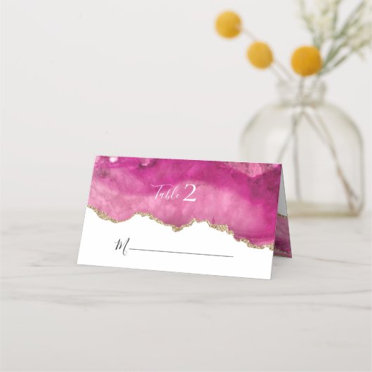 Elegant Goud & Roze Agaat Steen Bruiloft Receptie Plaatskaartje (Achterkant)