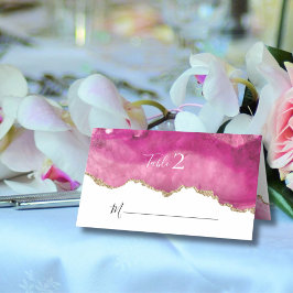 Elegant Goud & Roze Agaat Steen Bruiloft Receptie Plaatskaartje