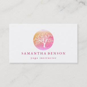 Elegant goud roze aquarel boom yoga en meditatie visitekaartje