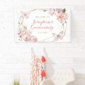 Elegant Goud Roze Bloemen Meisje Quinceañera Groot Spandoek (Insitu)