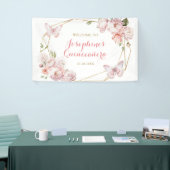 Elegant Goud Roze Bloemen Meisje Quinceañera Groot Spandoek (Beurs)