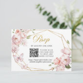 Elegant Goud Roze Bloemen Mis Quince Años QR RSVP Kaartje (Staand voorkant)
