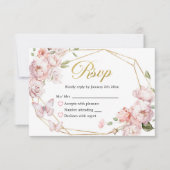 Elegant Goud Roze Bloemen Mis Quince Años Reageer RSVP Kaartje (Voorkant)