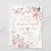 Elegant Goud Roze Bloemen Mis Quince Años Verjaard Kaart (Voorkant)