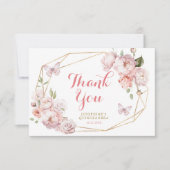 Elegant Goud Roze Bloemen Mis Quince Bedankkaart (Voorkant)