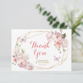 Elegant Goud Roze Bloemen Mis Quince Bedankkaart (Staand voorkant)