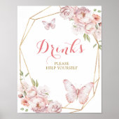 Elegant Goud Roze Bloemen Mis Quince Drinken Poster (Voorkant)