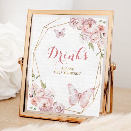 Elegant Goud Roze Bloemen Mis Quince Drinken Poster