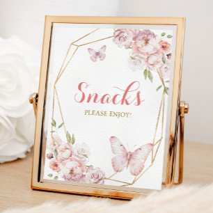 Elegant Goud Roze Bloemen Mis Quince Snack Poster