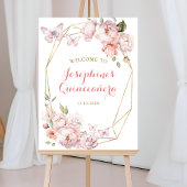 Elegant Goud Roze Bloemen Mis Quince Welkomstbord Poster